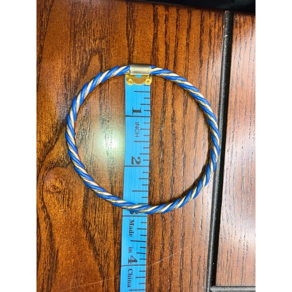 2 Matching Blue & Gold Stainless Steel Bangle Bracelets - Picture 3 of 6